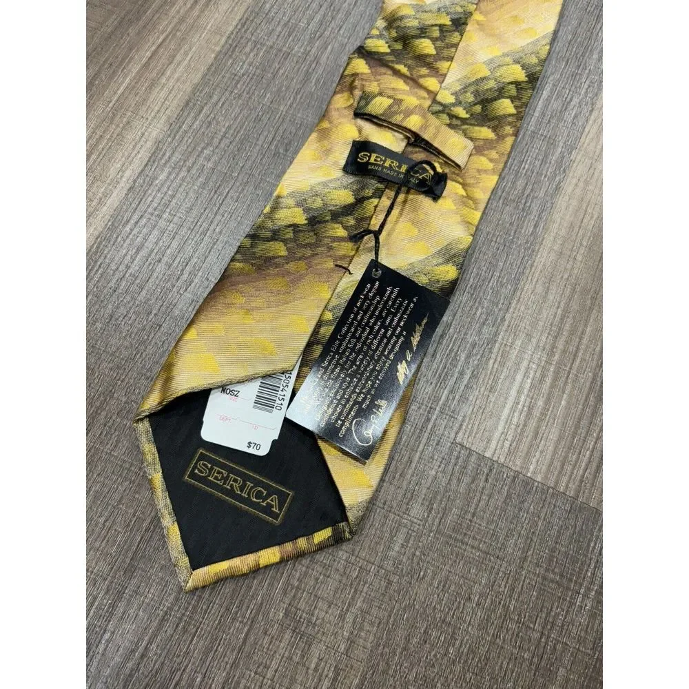 SERICA Men's Tie Golden‎ Abstract  Luxury Silk Necktie NWT